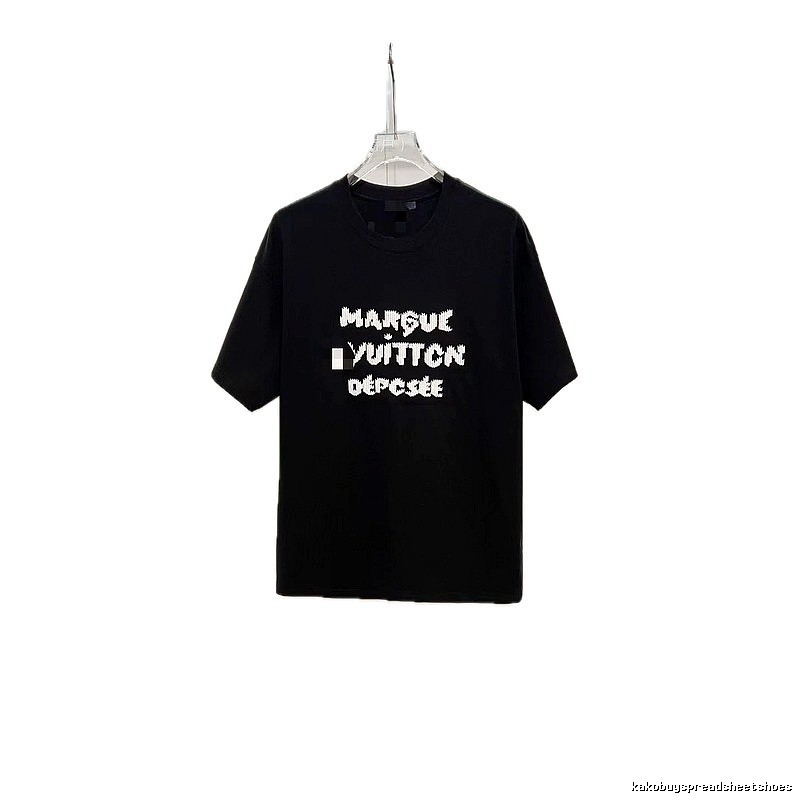 Louis Vuitton Letter Print Trendy Black Short-sleeve T-shirt