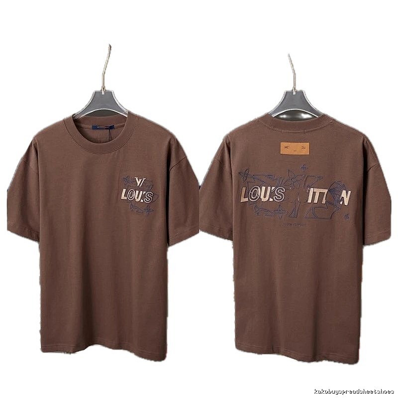Louis Vuitton Monogram Embroidered Trendy Brown T-Shirt