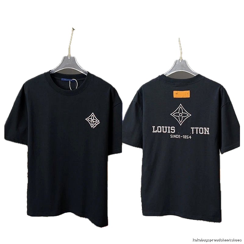 Louis Vuitton Monogram Embroidered Trendy Style Black T-Shirt