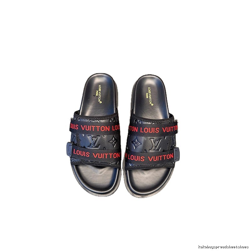 Louis Vuitton Monogram Trendy Black & Red Slide Slippers