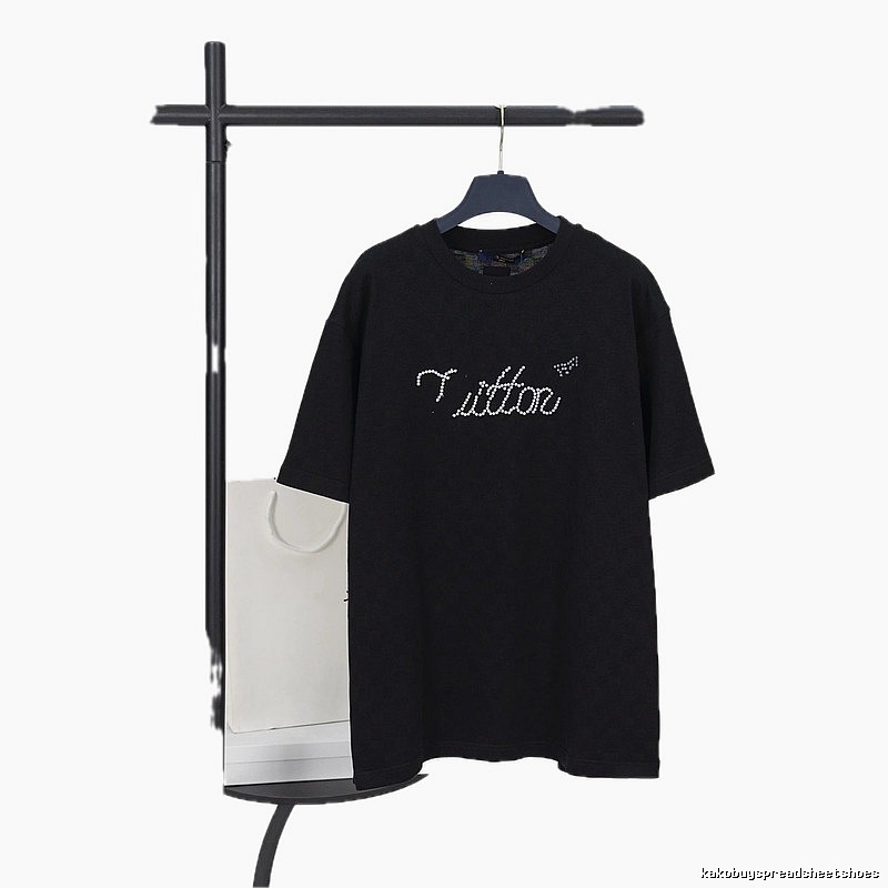 Louis Vuitton Trendy Rhinestone-embellished Black Short-sleeve T-shirt