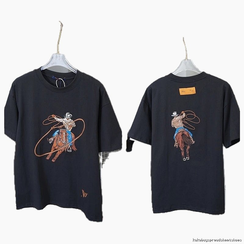 Louis Vuitton Vintage-style Black T-shirt with Denim Embroidery