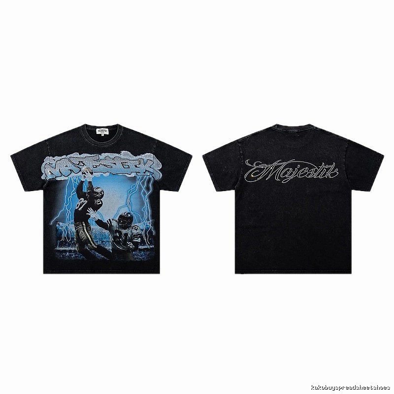 MAJESTIK American Retro Distressed Black Rugby T-shirt