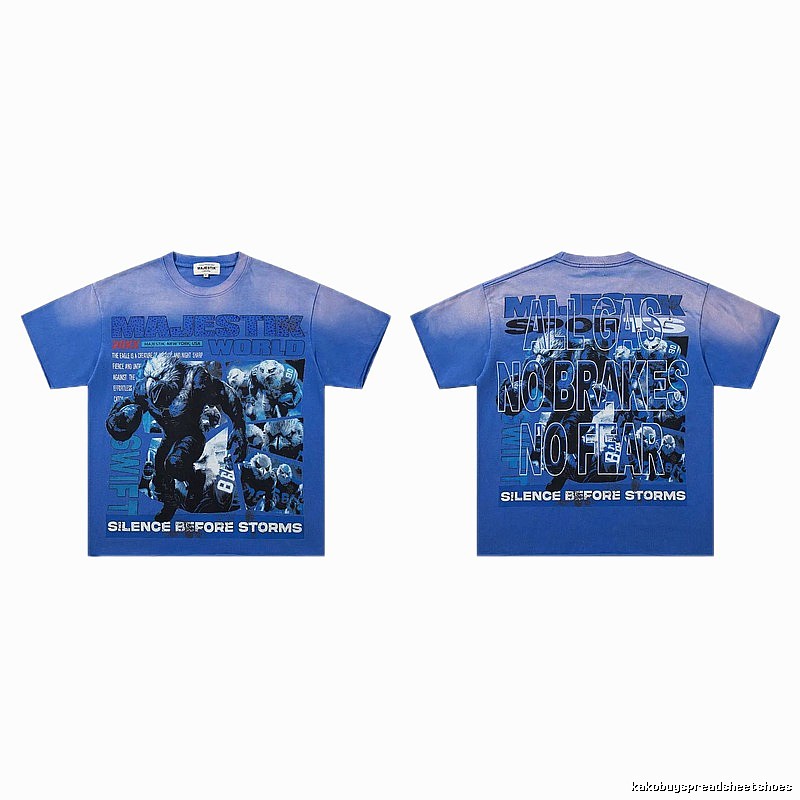 MAJESTIK American Street Style Gradient Blue Printed Short-sleeve T-shirt