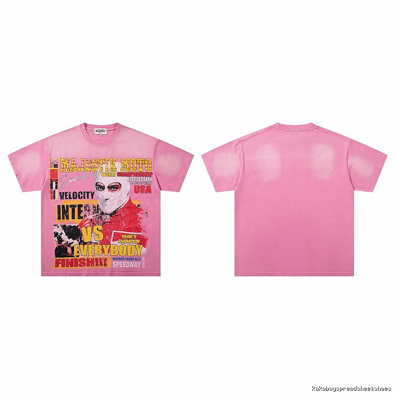 MAJESTIK Motorcycle Racing Vintage Print Pink T-Shirt