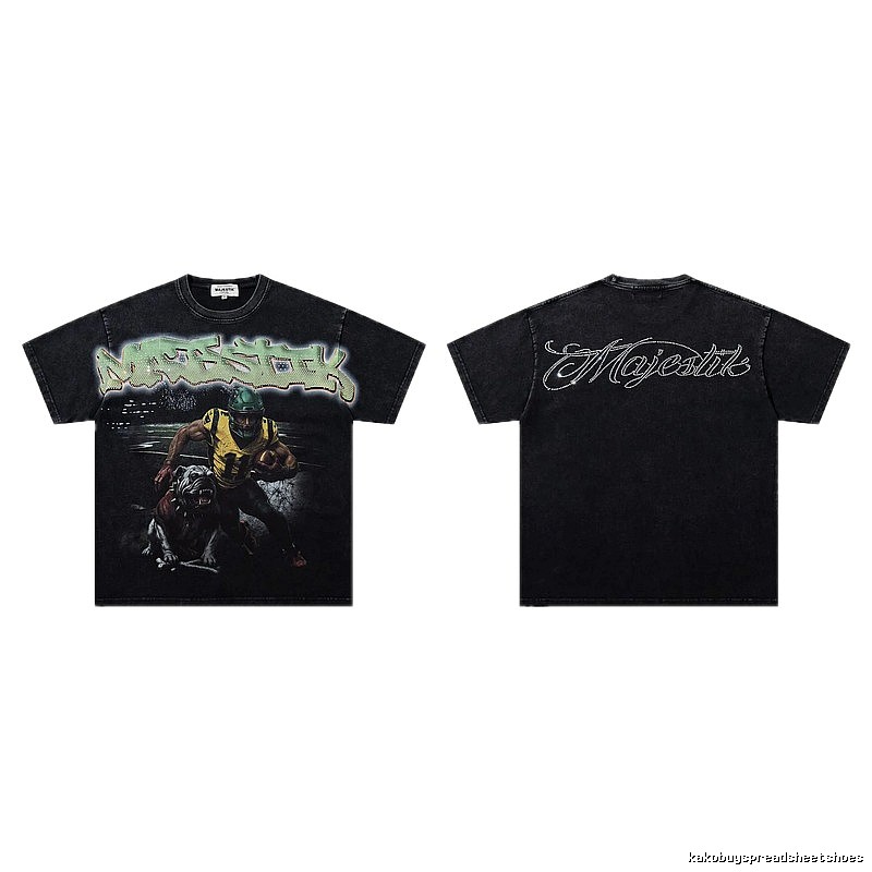MAJESTIK Rugby Street Style Distressed Black T-Shirt