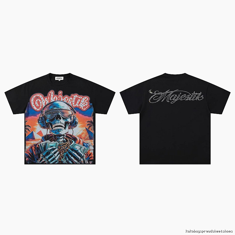 MAJESTIK Skull Print Hip-hop Style Black T-shirt