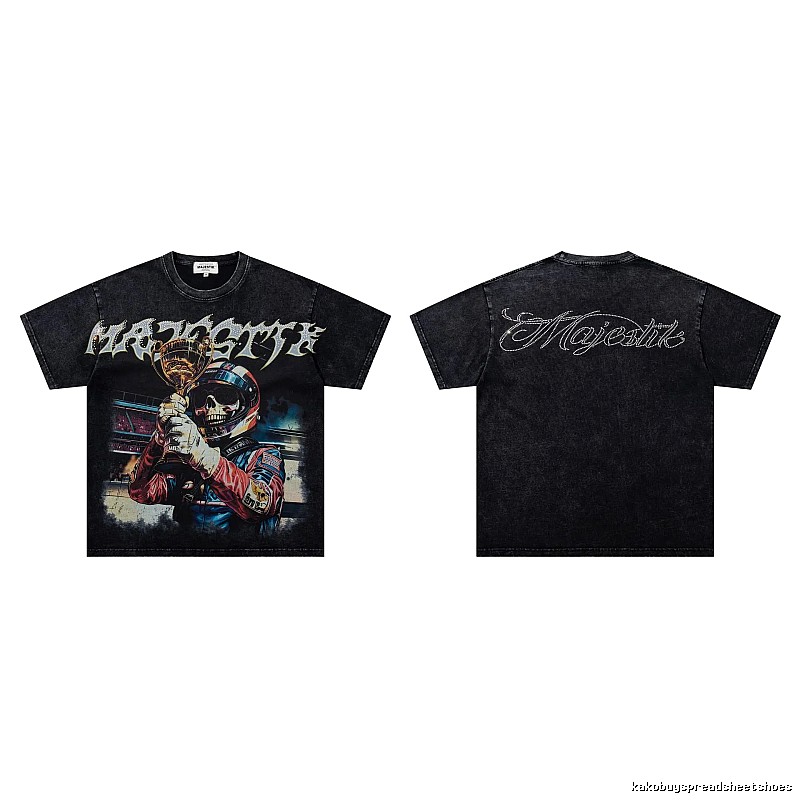 MAJESTIK Skull Racing American Vintage Black T-Shirt