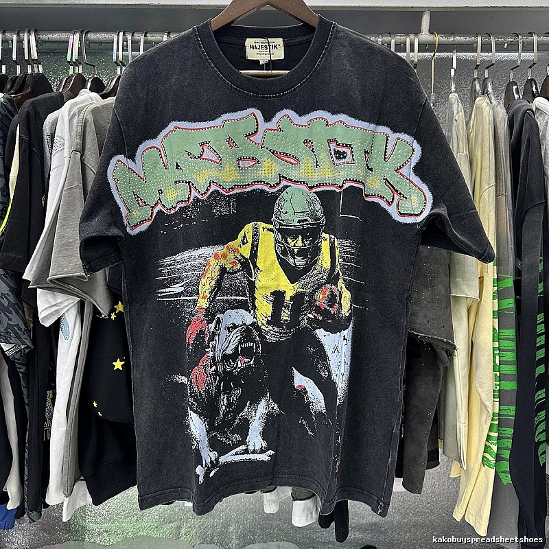 MAJESTIK Vintage Distressed Rugby Black T-Shirt