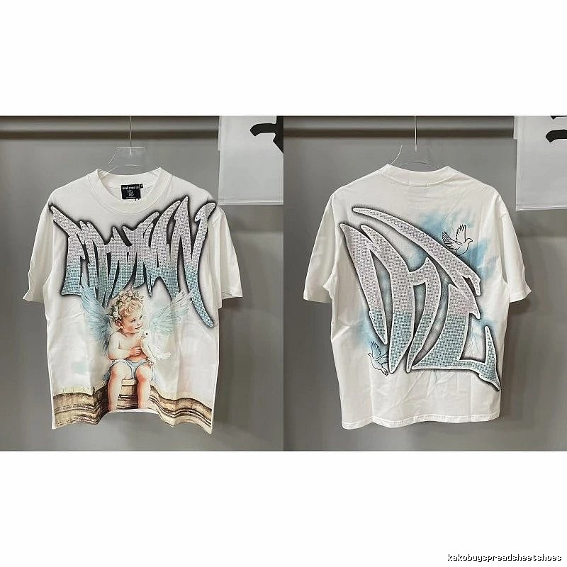 Mixed Emotion Angel Rhinestone Street-style White T-Shirt