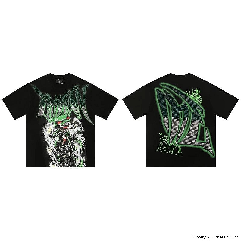 Mixed Emotion Motorcycle Gothic Style Black and Green Short Sleeve T-Shirt