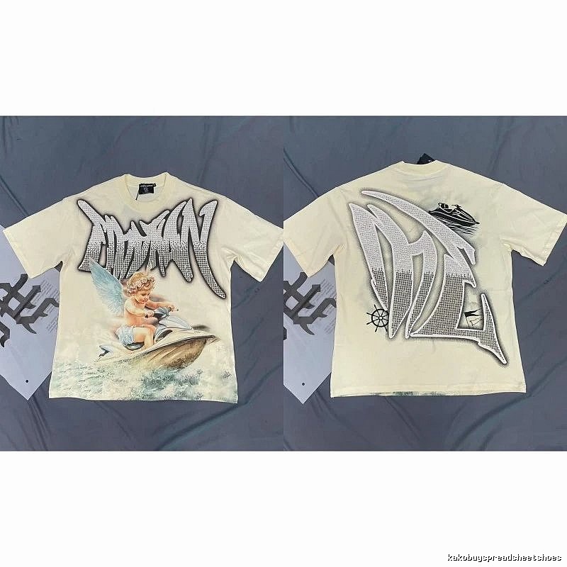 Mixed Emotion Off-white Street-style Angel Print T-shirt