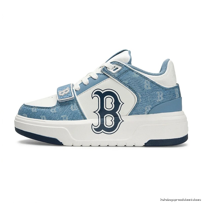 MLB denim-style blue and white sneakers