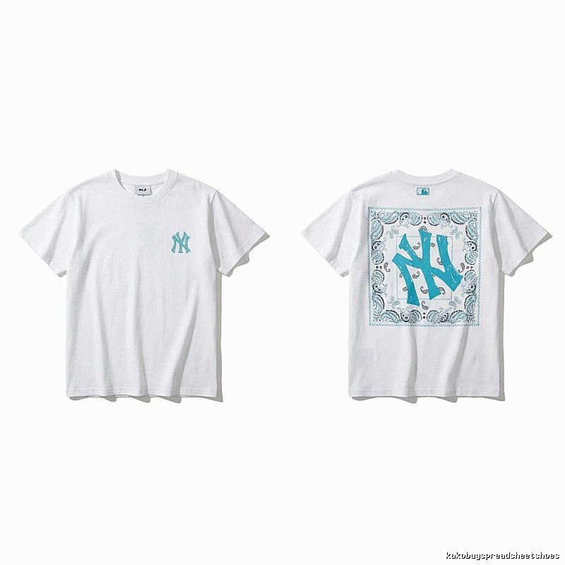 MLB retro-style white T-shirt with cashew flower pattern