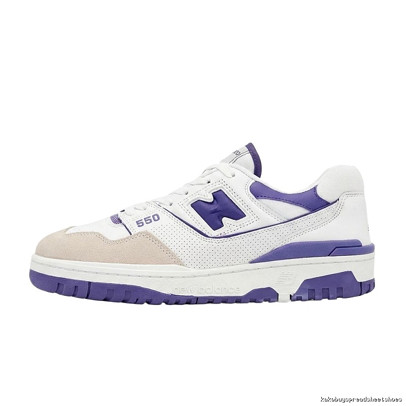 New Balance 550 retro style white and purple shoes