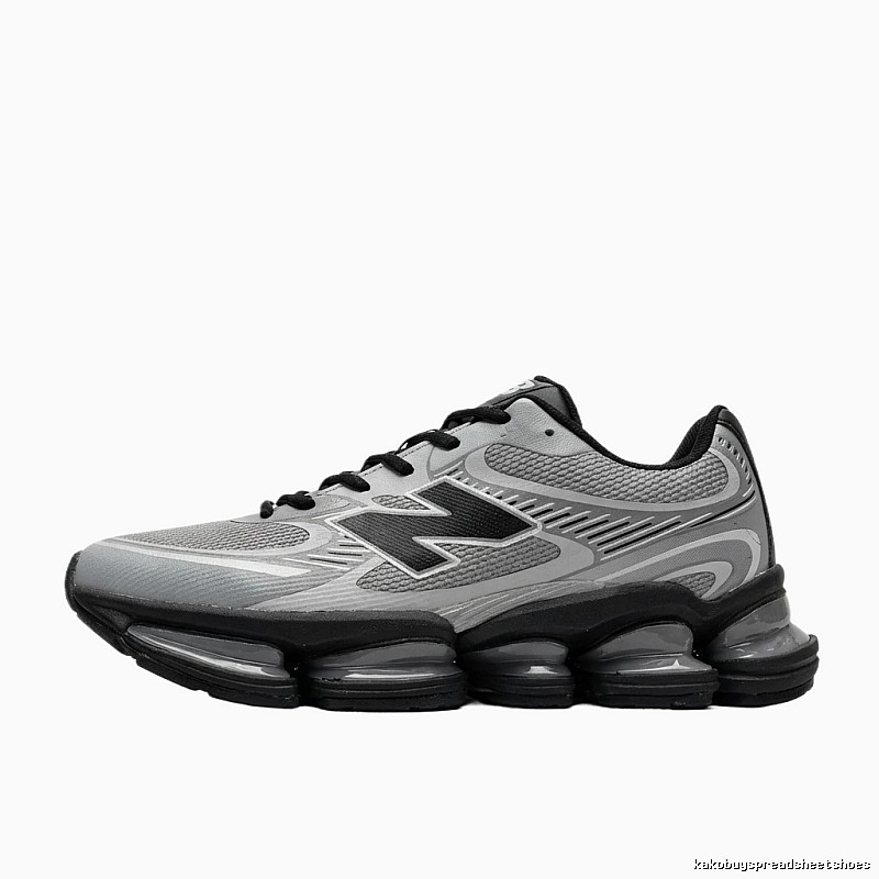 New Balance retro-style grey and black athletic shoes.