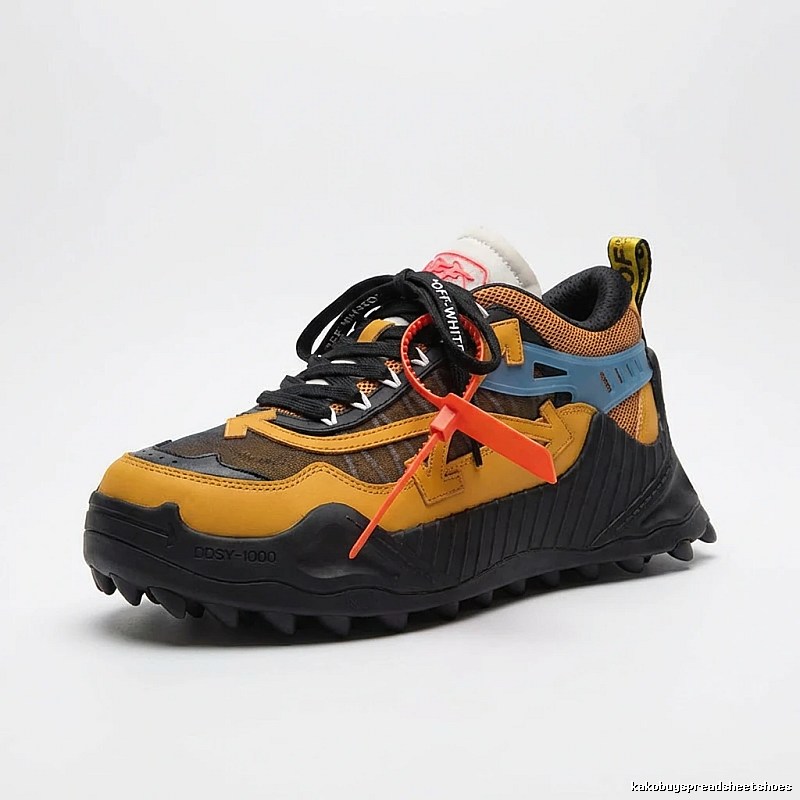 Off-White retro-style yellow and black sports shoes