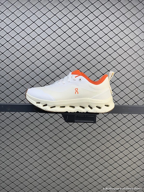 On Cloud Runners in White and Orange with Dynamic Sole Shape