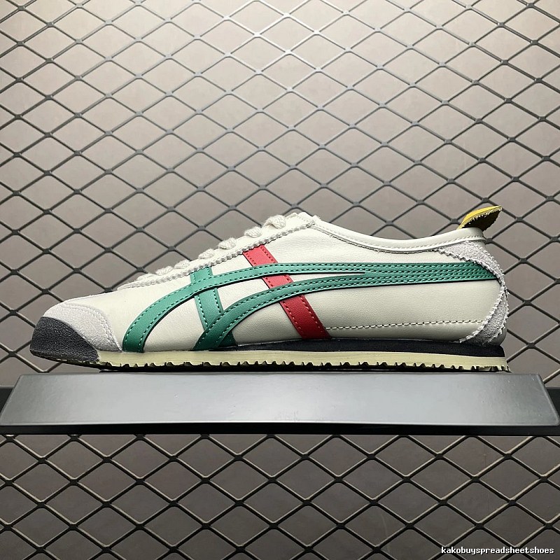 Onitsuka Tiger Cream, Green and Red Low-Top Sneakers with Classic Lace-Up