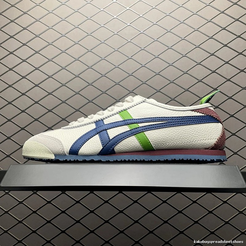 Onitsuka Tiger Cream, Navy and Green Low-Top Sneakers with Retro Court Shape