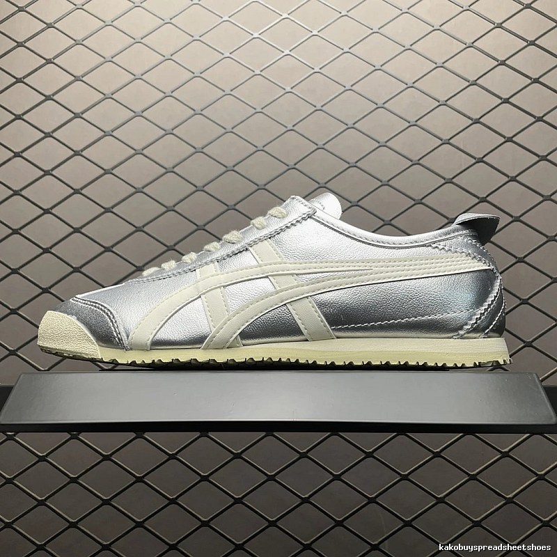 Onitsuka Tiger Low-Top Sneakers, Classic Lace-Up in Silver and Cream