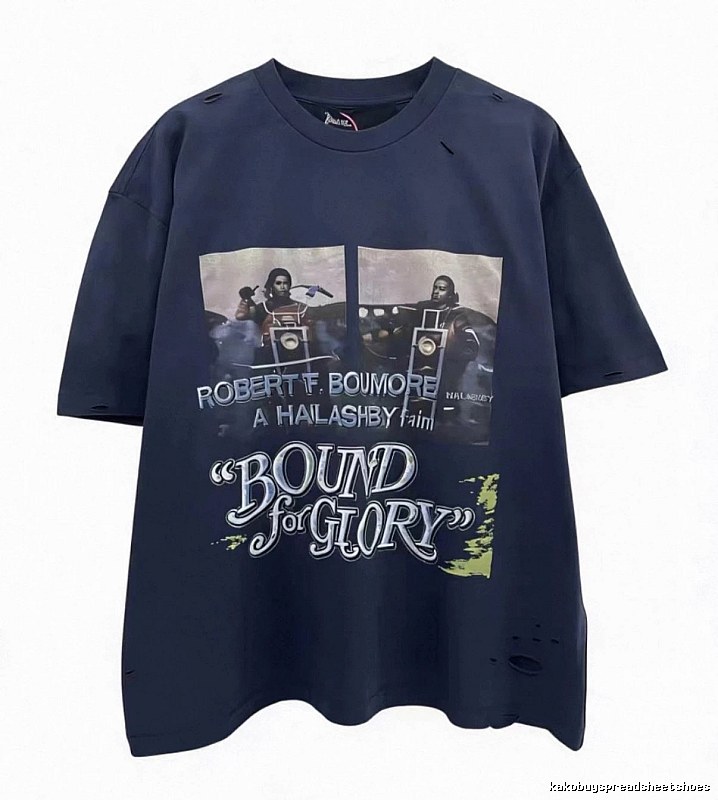 Paly Hollywood Printed Vintage Navy Blue Short Sleeve T-shirt
