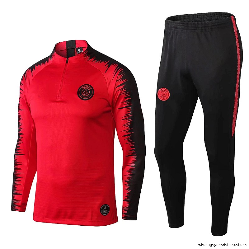 Paris Saint-Germain 2018-19 Sleeve-Print Detail Red Training Tracksuit Set Travel Styling