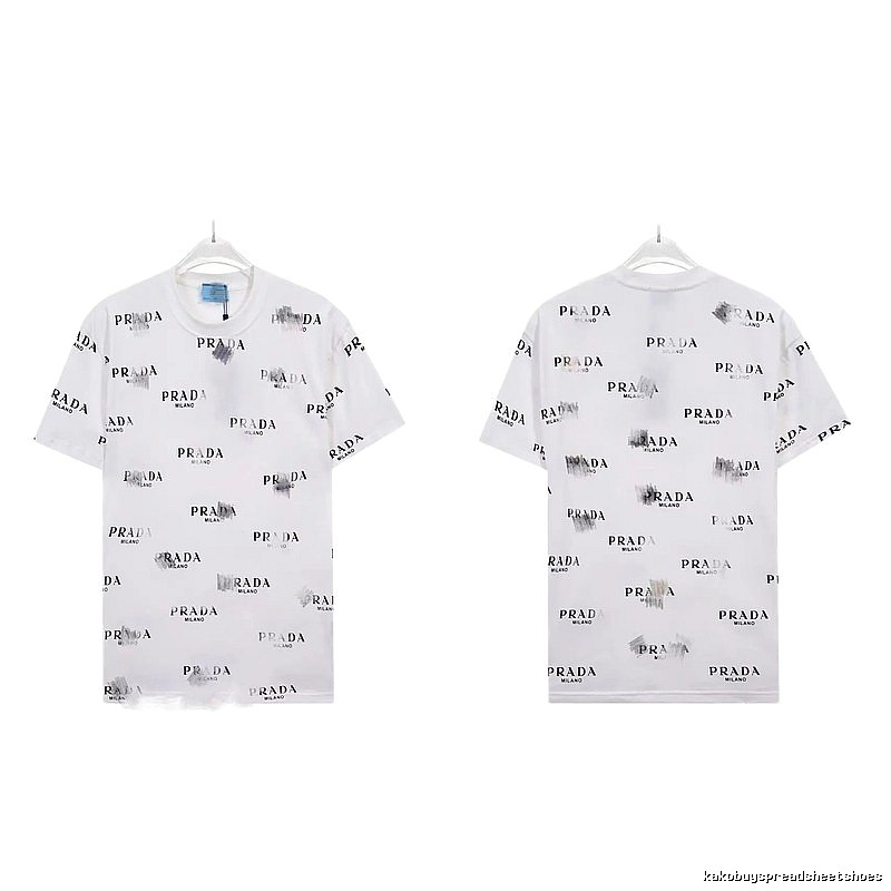 Prada All-over Print Streetwear Style White Short-sleeve T-Shirt