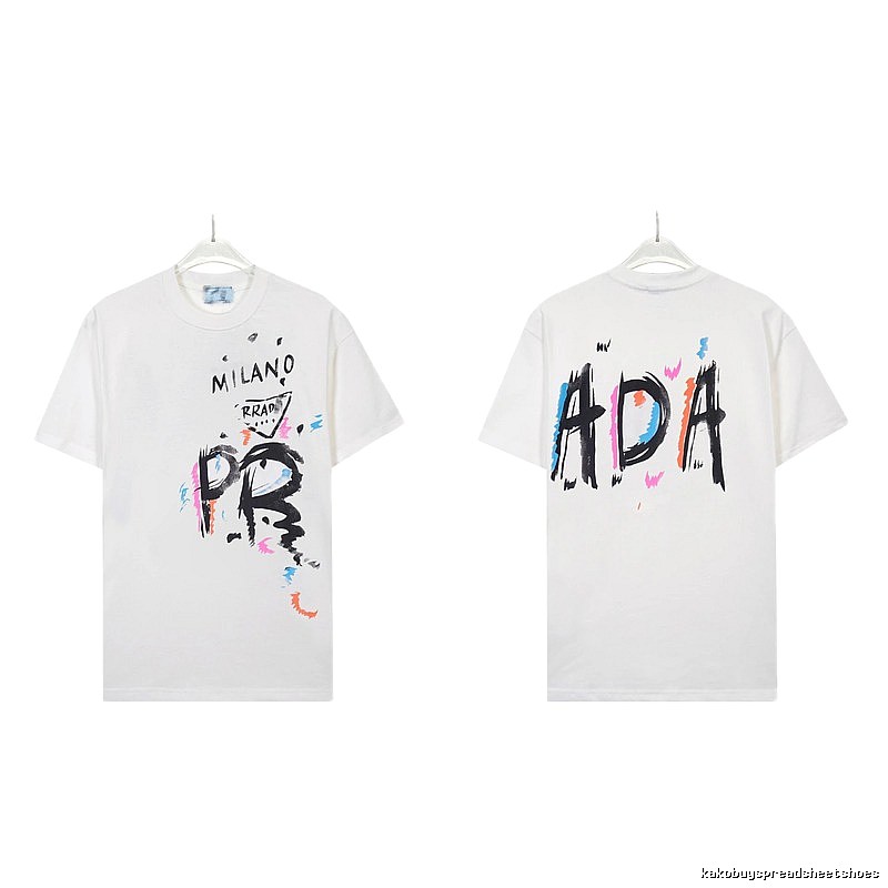Prada Graffiti Street Style White Short-sleeved T-shirt