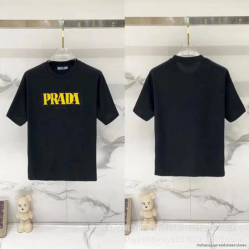 Prada Trendy Style Letter Print Black Short-sleeve T-shirt