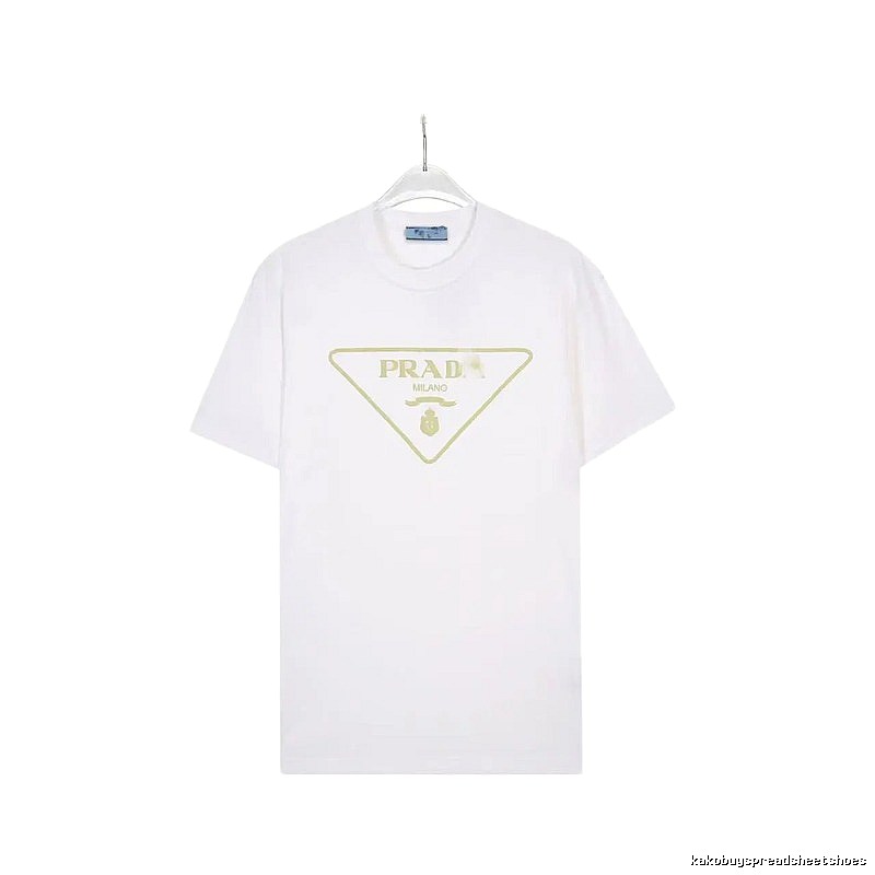 Prada Triangle Logo Casual Style White Short-sleeve T-shirt