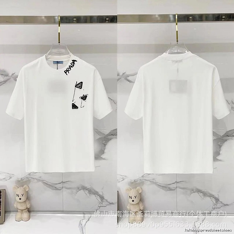 Prada Triangle Logo Casual Style White T-Shirt