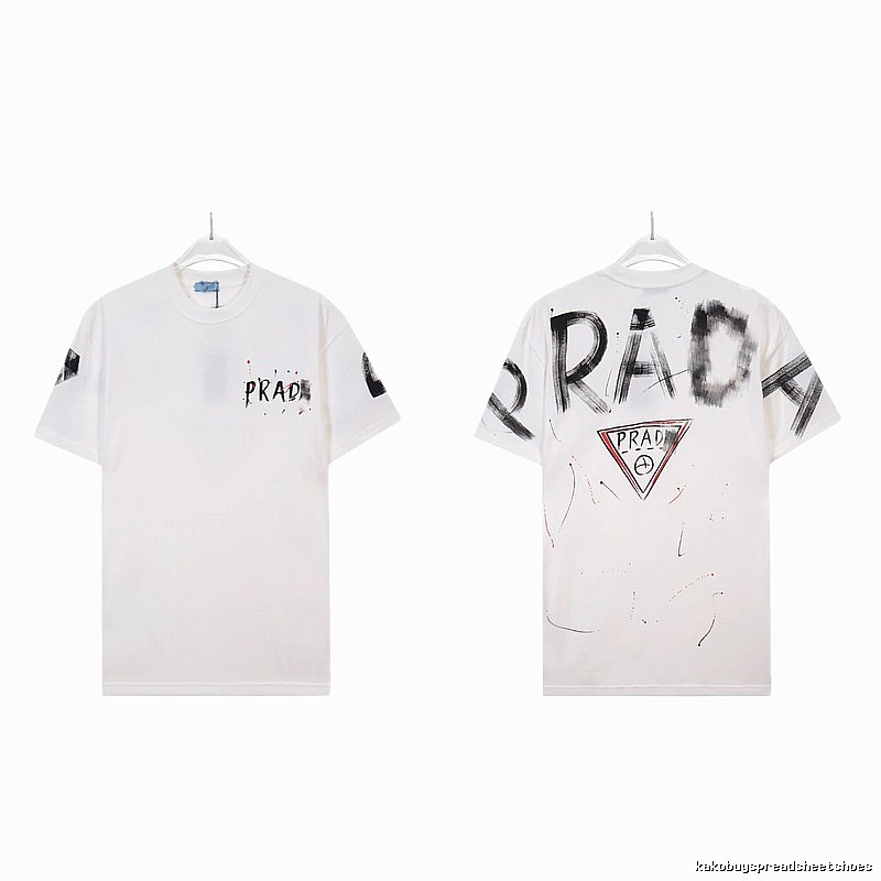 Prada Triangle Logo Graffiti Street Style White Short-sleeve T-shirt