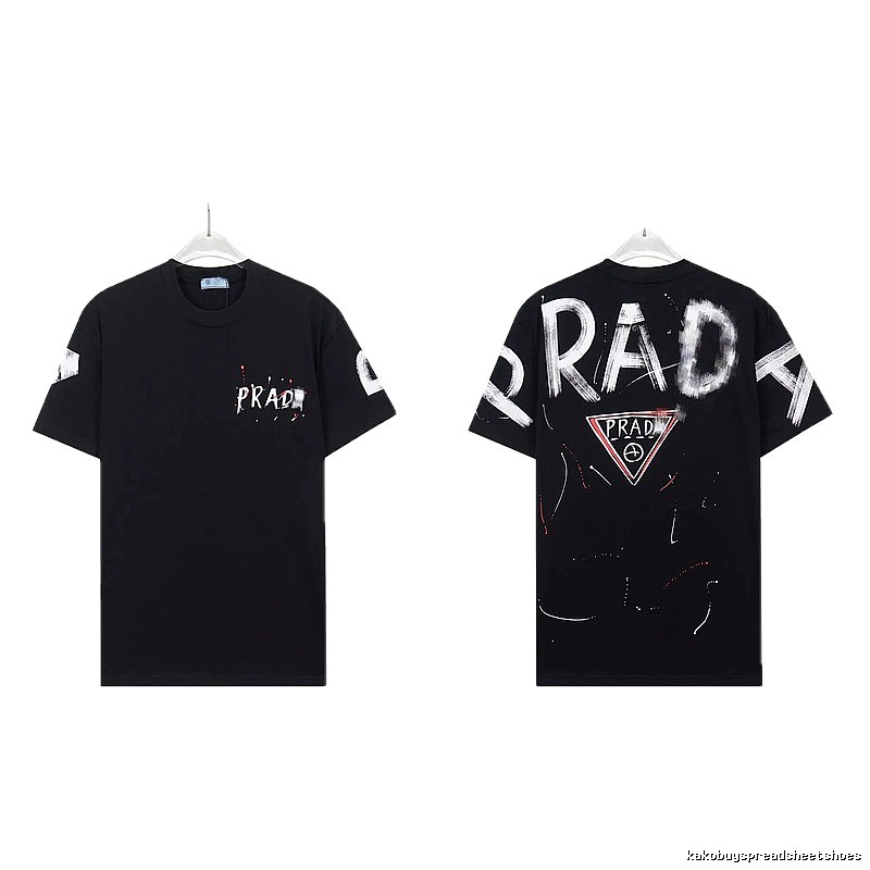 Prada Triangle Logo Graffiti Style Black Short-sleeve T-shirt