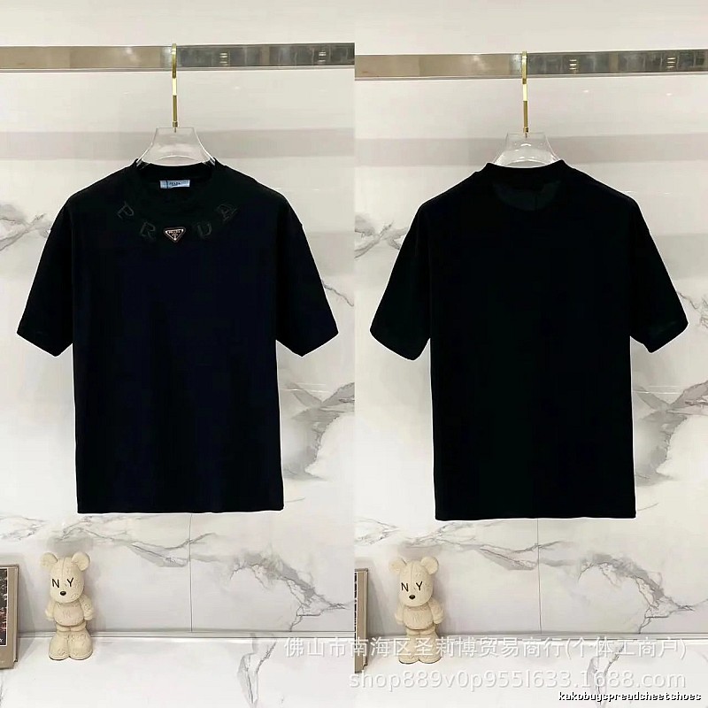 Prada Triangle Logo Minimalist Style Black Short-sleeve T-shirt
