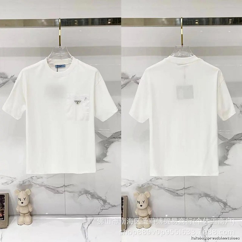Prada Triangle Logo Minimalist Style White Short-sleeve T-shirt