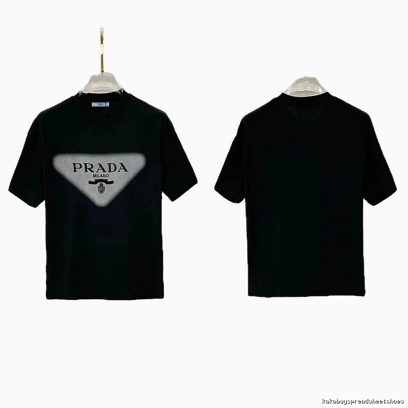 Prada Triangle Logo Trendy Style Black Short-sleeve T-shirt