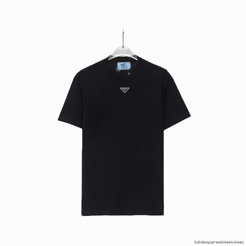 Prada Triangular Logo Minimalist Style Black Short-sleeve T-shirt