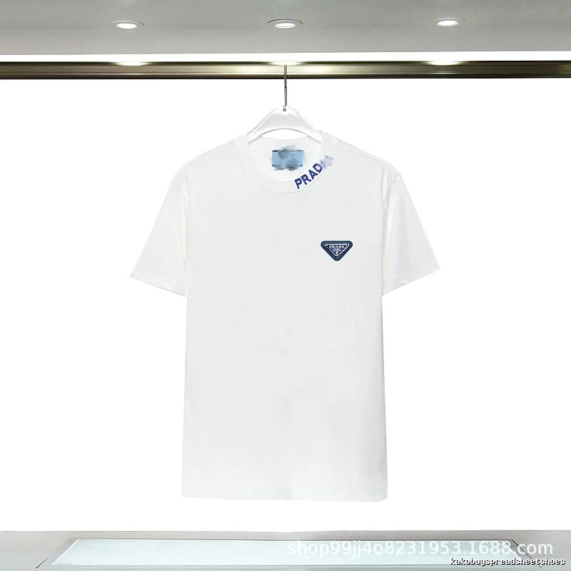 Prada Triangular Logo Minimalist Style White Short-sleeve T-shirt