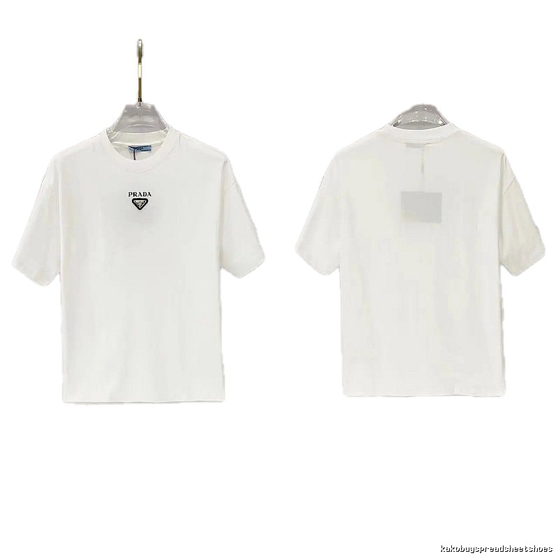 Prada Triangular Logo Minimalist Style White Short-sleeve T-shirt