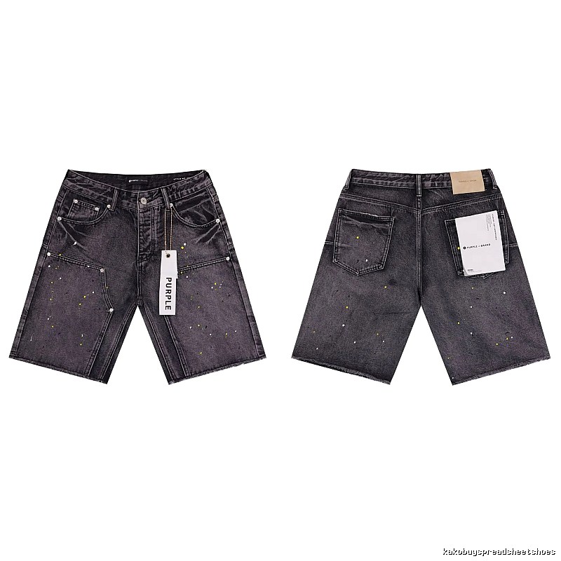 Purple Godspeed Ink-splattered Black and Grey Denim Shorts