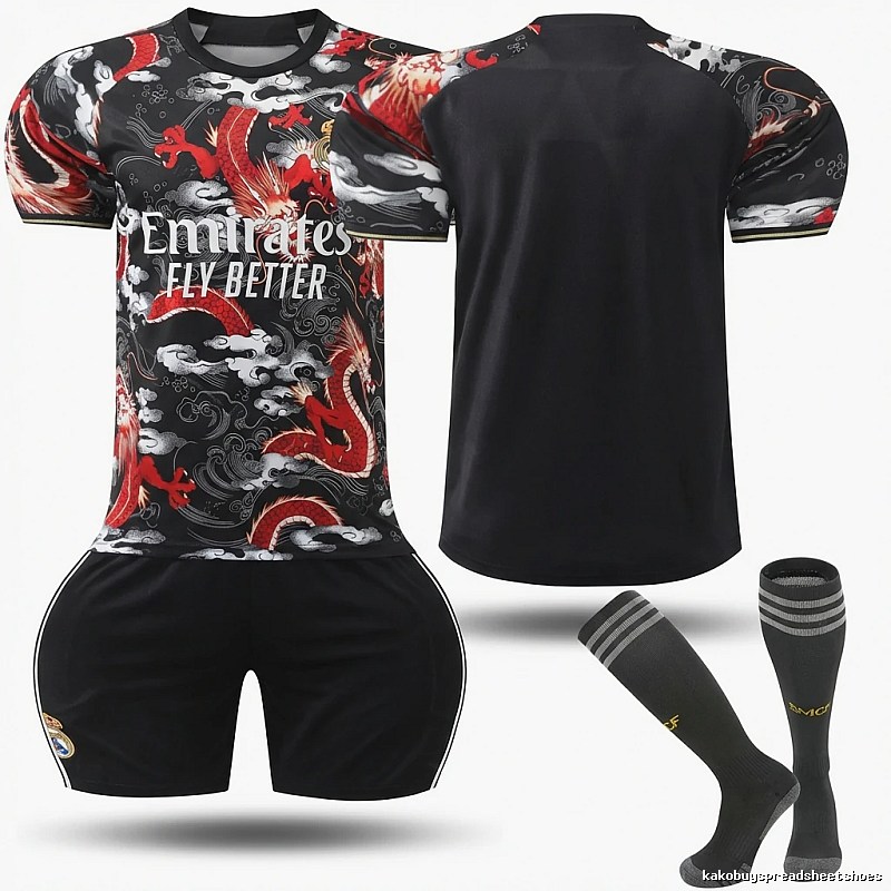 Real Madrid dragon pattern Chinese style black jersey
