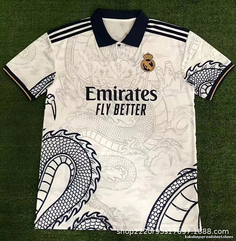 Real Madrid White Dragon Soccer Jersey Easy Pairing