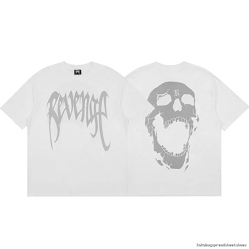 Revenge White Skull Graphic T-Shirt Relaxed Styling