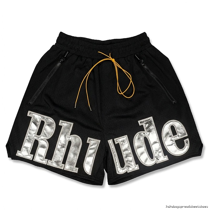 RHUDE letter-style black shorts