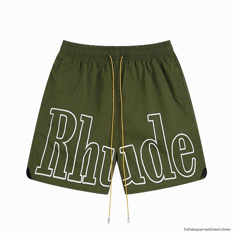 RHUDE letter-style military green shorts