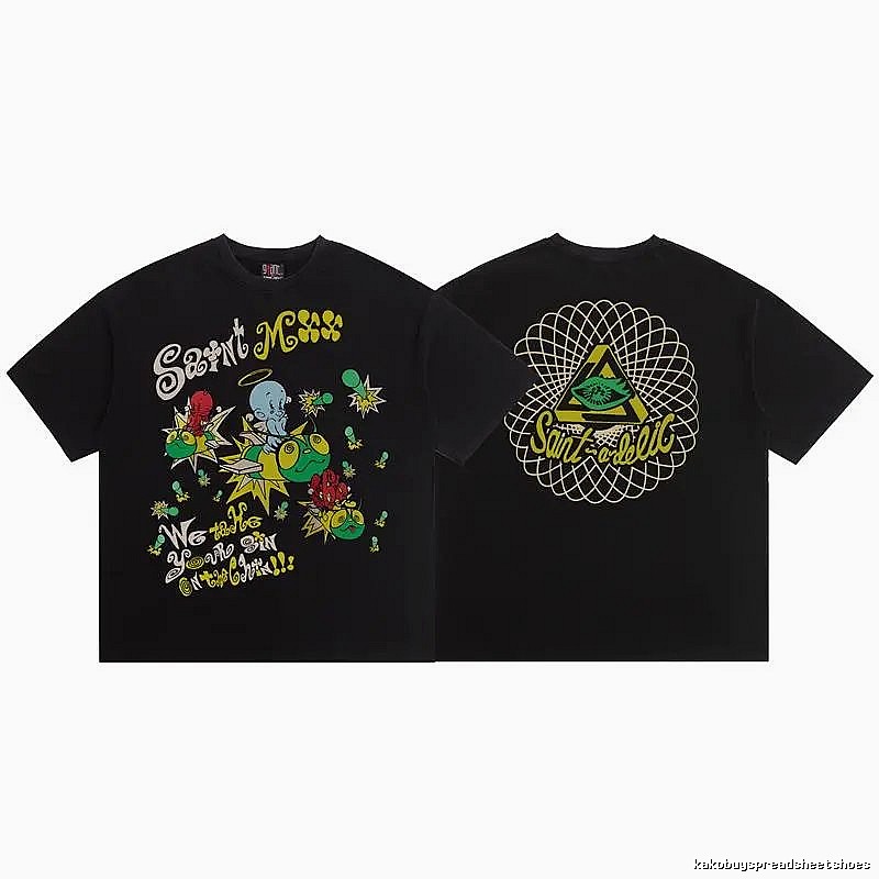 SAINT Cartoon Graffiti Street Style Black T-Shirt