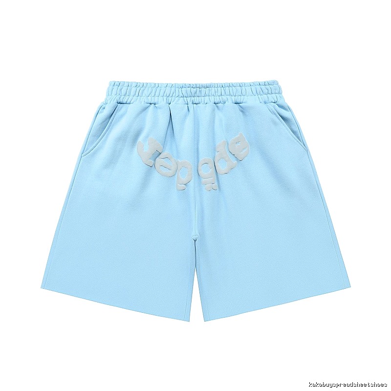 Sp5der letter-style light blue shorts