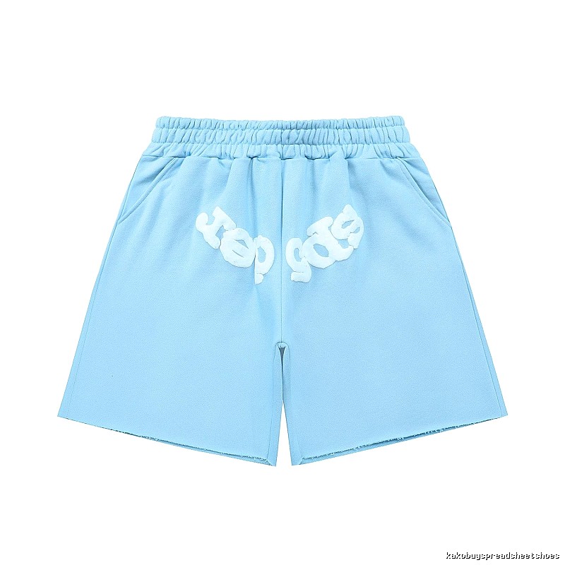 Sp5der letter-style light blue shorts