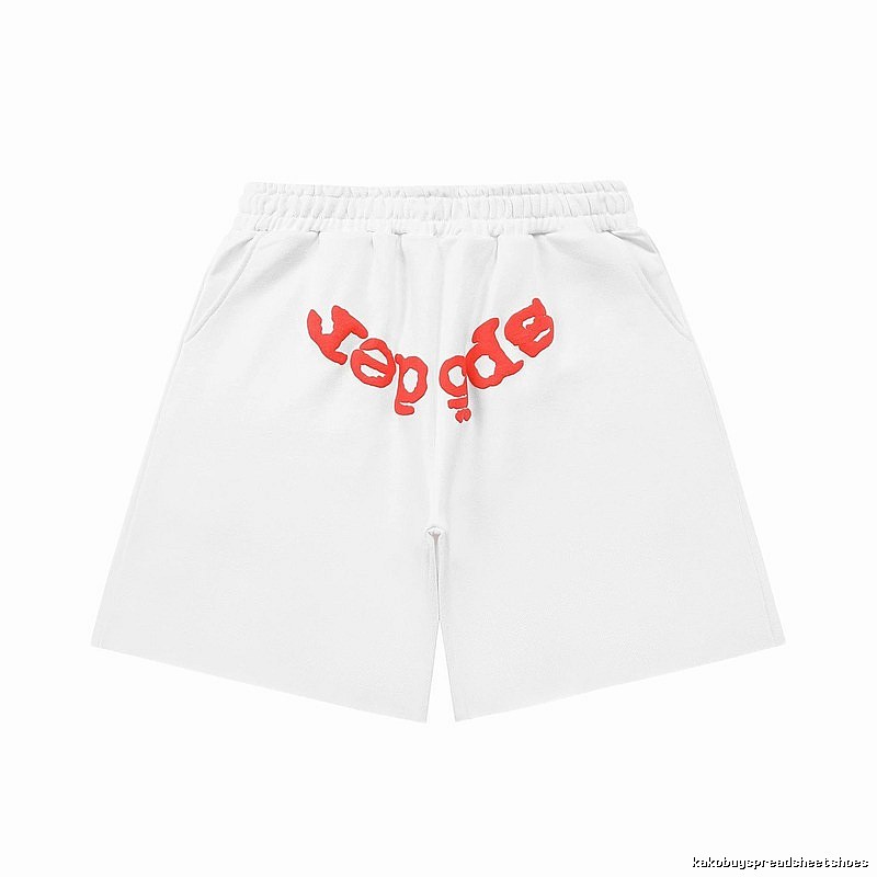 Sp5der red letter white shorts